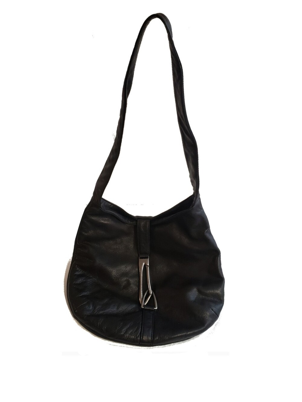 DKNY Black Leather Hobo with Silver Buckle